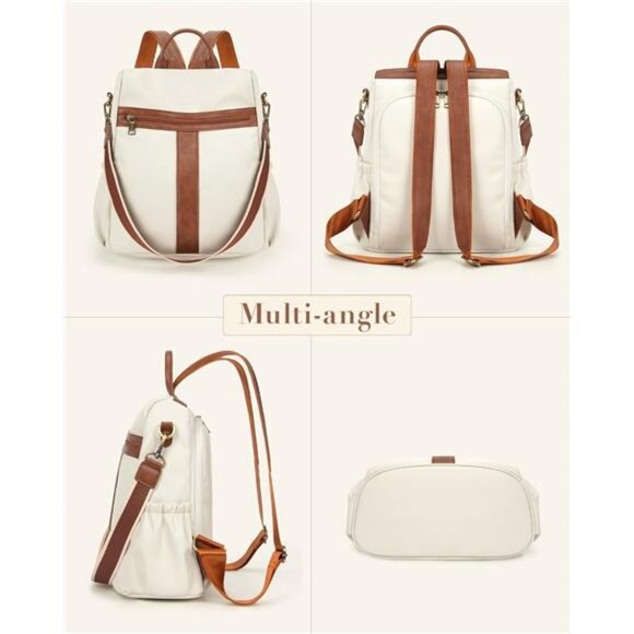 PU Leather Anti-theft Backpack, White Brown - Picture 5 of 6